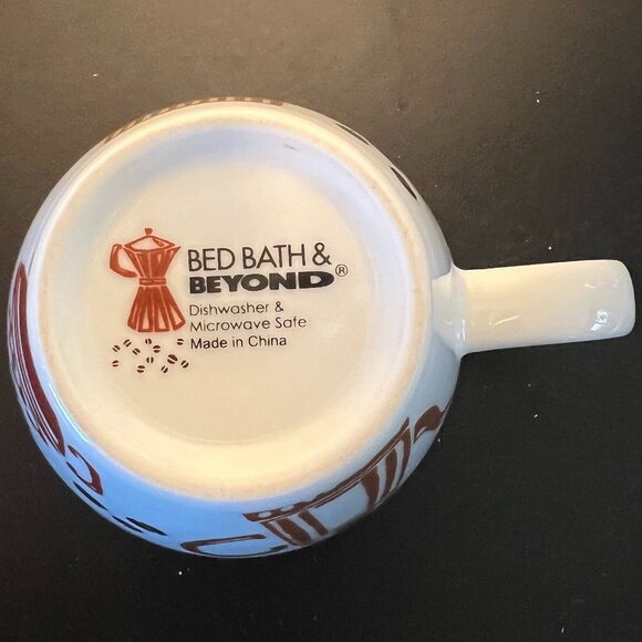 Set of 2 Bed Bath & Beyond Brown & White Coffee Graphics Ceramic Mugs - Picture 9 of 10